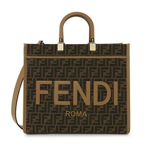FENDI FF Jacquard Shopper Tote Shoulder Bag Brown